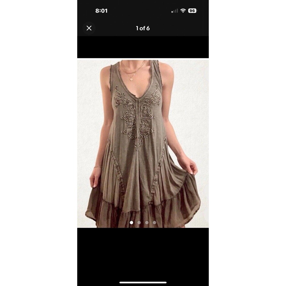 Free People Olive Green Embroidered Mini Dress